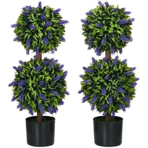 Pangshiyuan Conjunto De Plantas Artificiais Lavanda 2 Peças, Uv Resistentes, Em Vaso De Cimento, Para Interior E Exterior (70x15cm)