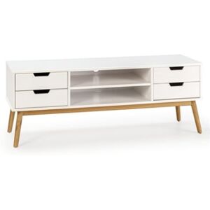 Vs Venta-Stock Móvel Tv Baku 1 Porta e 2 Gavetas Branco Madeira Sólida 140 Cm