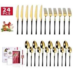 Chrui Conjunto de Talheres de 20 Peças para 6 Talheres de Aço Inoxidável para Cozinha Doméstica Lavável na Máquina de Lavar Louça Ouro Negro