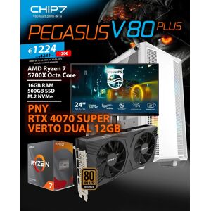 COMPUTADOR GAMING - AMD Ryzen 7 5700X / RTX 4070 SUPER 12GB / 16GB RAM / 500GB SSD / Monitor Philips 24M1N3200ZA/00 23.8" Full HD 165Hz 1ms - CHIP7 Pegasus V80 PLUS