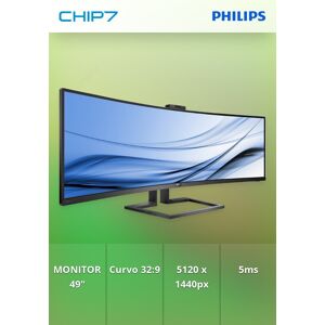 Philips Brilliance P-line 499P9H - Monitor LED - curvo - 49" (48.8" visível) - 5120 x 1440 Dual Quad HD @ 60 Hz - VA - 450 cd/m² - 3000:1 - DisplayHDR 400 - 5 ms - 2xHDMI, DisplayPort, USB-C - altifalantes - preto texturizado