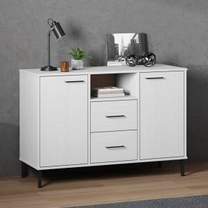 Vidaxl Aparador Com Patas De Metal Oslo Madeira Maciça Branca 113x40x77 Cm
