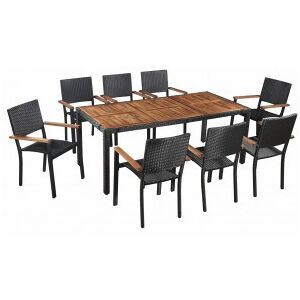 Vidaxl Set Jardim Sala De Jantar 9 Pcs Ratão Sintético E Madeira De Acacia Preto