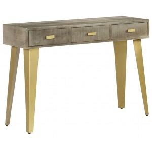 Vidaxl Mesa Consola De Madeira Mango Maciço Cinza E Latão 110x35x76 Cm