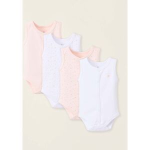 ZY BABY Pack 4 Bodies de Manga Cava em Algodão para Bebé Menina, Branco/Rosa Mixed 0-1 Months