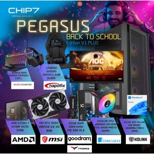 Computador Gaming - Amd Ryzen 5 8400f / Nvidia Rtx 5050 8gb / 32gb Ram / 1tb Ssd / Windows 11 Home / Cadeira Gaming Napofix Bari Gc1100 / Bundle Mars Gaming Mcprgb3 / Monitor Aoc Full Hd 180hz 0.5ms - Chip7 Pegasus Back To School Edition V1 Plus