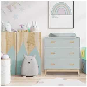 Trocador Mobili Rebecca Tessen 100x80x42 MDF Pinho Verde Agua Marrom Escandinavo Para Montar