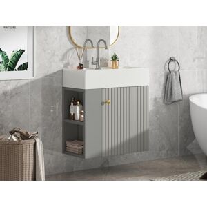 ModernLuxe Móvel de casa de banho suspenso com lavatório quadrado - 4 compartimentos - Cinzento (torneira não incluída)
