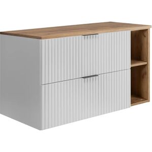 Armário de casa de banho ranhurado FLOW 80 cm branco com estante e tampo carvalho dourado