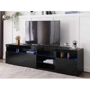 Merax Móvel TV 180 cm - 3 portas e 3 nichos - LEDs - lacado preto brilhante