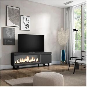 Skraut Home Móvel de TV, 158x35x57cm, Para televisores até 65", Lareira eléctrica XXL, Design industrial, Preto