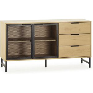 VS Venta-stock Aparador Isis 2 Portas Metal Preto e 3 gavetas, 130 cm