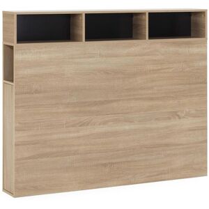 VS Venta-stock Cabeceira de cama Zeus 165 cm com armazenamento carvalho, 2 portas e 9 furos