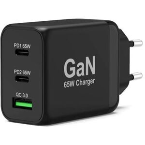 Port Carregador de Parede 900106-EU com 2 x Tipo-C PD e 1 x USB 65W - Preto