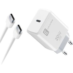Cellular line Carregador Cellularline + Cabo USB-C 20W - Branco