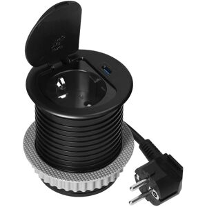 Tomada Elétrica de Encastre c/ Tampa + USB-C PD20W (Preto) - ORNO