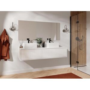 Vente-unique Móvel de casa de banho suspenso estriado com lavatório duplo branco 150 cm - ARNEGA
