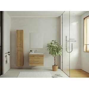 Vente-unique Móvel de casa de banho suspenso com lavatório simples e coluna de armazenamento cor clara natural 60 cm - KAYLA