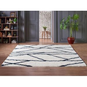 Vente-unique Tapete felpudo berbere assimétrico 160 x 230 cm - Branco e azul escuro - BARDIO