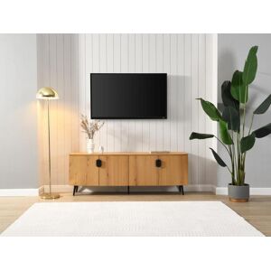 Vente-unique Móvel de TV com 4 portas folha de carvalho e aço natural claro e preto - SINOLO