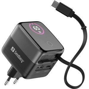 Carregador de Viagem SANDBERG PD65W Display (65W - 1 Usb-C e 1 USB-A) + Cabo Usb-C