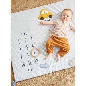 VERTBAUDET Tapete personalizável com cenário para fotografias de bebé, em gaze de algodão, Carrinhos azul claro quadrados