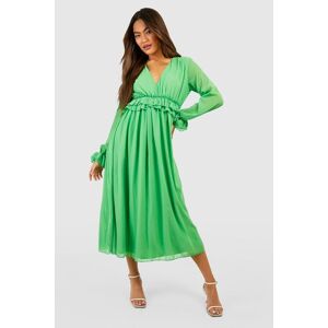 boohoo V-Ringad Lång Volangklänning, Green 44