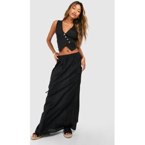 boohoo Linen Look Cargo Column Maxi Skirt, Black 6