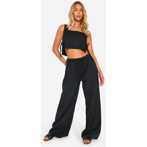 boohoo Textured Line Look Wide Leg Pants, Black 6