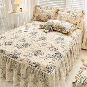 Your Warm Home Ny bomullsspets quiltad fjäderlakan sängkjol Tredelad spetsöverkast i prinsessstil 180*200cm 3pcs