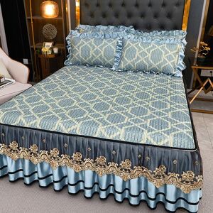 Your Warm Home Summer Ice Silk Cool Latex Summer Mat Sängkjol Tredelad Avtagbar Spets Överkast Luftkonditioneringsmatta 150*200cm 3pcs