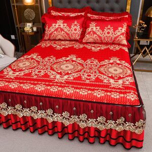 Your Warm Home Summer Ice Silk Cool Latex Summer Mat Sängkjol Tredelad Avtagbar Spets Överkast Luftkonditioneringsmatta 200*220cm 3pcs