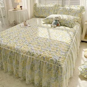 Your Warm Home Ny bomullsspets quiltad fjäderlakan sängkjol Tredelad spetsöverkast i prinsessstil 180*200cm 1pcs