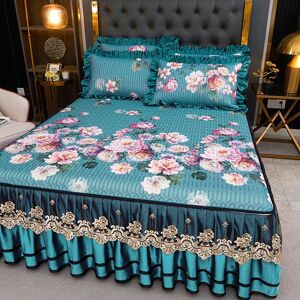Your Warm Home Summer Ice Silk Cool Latex Summer Mat Sängkjol Tredelad Avtagbar Spets Överkast Luftkonditioneringsmatta 200*220cm 3pcs