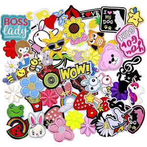 60 st Blandade Strykmärken, Söta Applikationer för Jackor, Hattar, Ryggsäckar, Jeans, DIY-Tillbehör, Stil 2