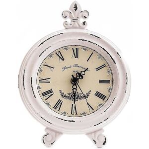 Vintage bordsur i trä, liten vit skrivbordsklocka, tyst utan tickande, batteridriven, rustik bondgårdsinredning, retroklocka