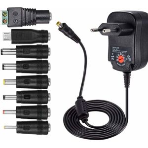 12W Universell AC DC Strömadapter 3V 4.5V 5V 6V 7.5V 9V och 12V med 8 Valbara Adapterkontakter, 1000mA Max, 115cm Laddningskabel