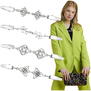 4-pack sjalclips, kappa-spänne, kofta-clips, tröjclips, vintage krageclips, retro kappa-broscher och silver sjalnålar för kvinnor, flickor, skjorta