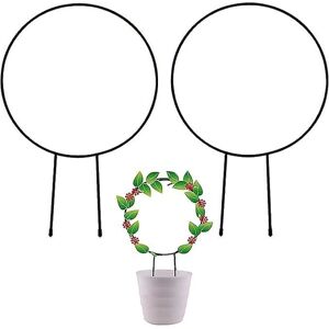 2 st metallstöd för trädgårdsväxter, 33 cm dekorativa krukväxtstöd med svart beläggning, klätterväxtstöd i järn (rund)