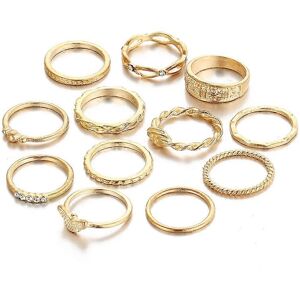 12 st Retro Vridna Utskurna Knogfingerringar Strass Ring Set Smycken