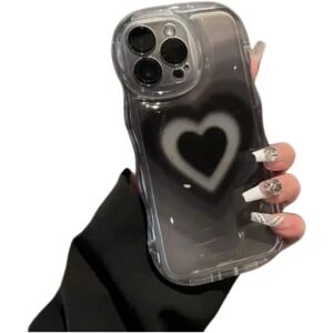 Heyone för iPhone 14 Pro Max Case Söt Estetisk Svart Hjärta Klart phone case för tonårsflickor Kvinnor [Kameralinsskydd][Vågig ram]