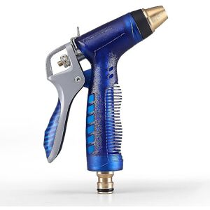 Högpresterande trädgårdsslangmunstycke i mässing med justerbar spraypistol för bevattning av växter, duschning av husdjur och rengöring av bilar, blå