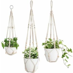 3-pack Makramé Växthängare Inomhus Hängande Planteringskorg Blomkrukshållare Bomullsrep med Pärlor Inga Krukor, 58cm/73cm/89cm, krukor ingår ej