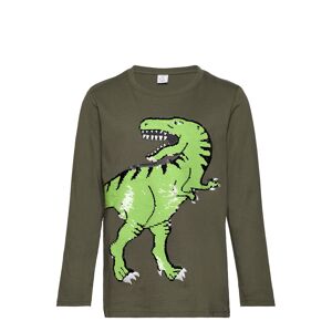 Top Ls Dino Sequins Tops T-shirts Long-sleeved T-shirts Khaki Green Lindex