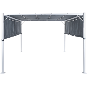 Beliani Pergola Grå Polyester Stål 310 x 310 cm Tygskugga Metallram Sol LED-lampor Trädgårdspaviljong