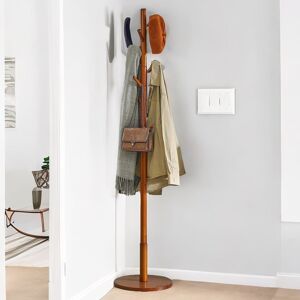 Brayden Studio Aylla Hook Adjustable Height Wooden Coat Stand Hat Rack Entryway Hallway Furniture Brown 180cm H X 38cm W X 38cm D