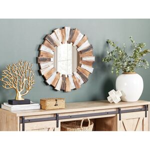 Brambly Cottage Volo Sunburst Wood Framed Wall Mounted Accent Mirror in Brown/Grey 66cm H X 66cm W X 4cm D