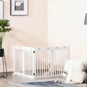 PawHut Free Standing Pet Gate blue/brown/white 75.0 H x 204.0 W x 1.8 D cm