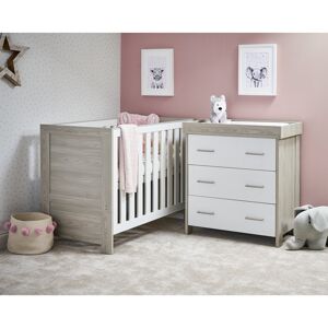 Obaby Nika Mini Cot Bed 2 Piece Nursery Furniture Set & Under Drawer Grey Wash/White 60 x 120 cm