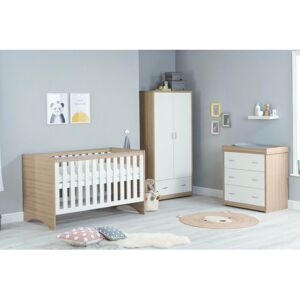 BabyMore Veni Cot Bed 3-Piece Nursery Furniture Set Oak/White 70 x 140 cm